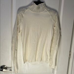 Cream Turtleneck Sweater with Textured Sleeves